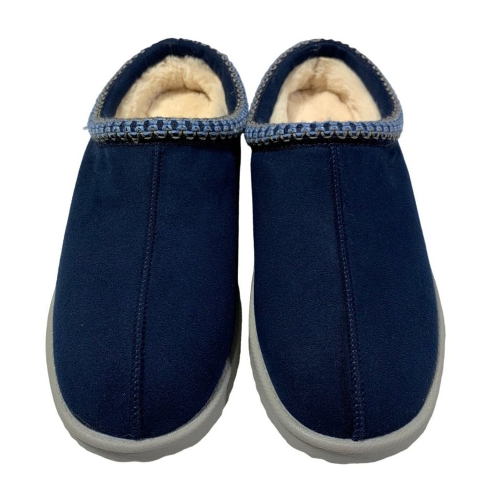 Nestwell Men's Suede Fur Memory Foam Slippers - Navy (XL ~ 13/14) NEW